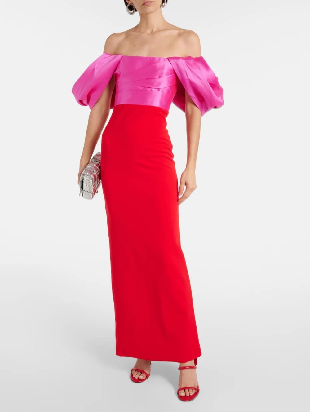 SOLACE LONDON Sian Off-The-Shoulder Two Tone Gathered Crepe Twill Gown NWT 12.